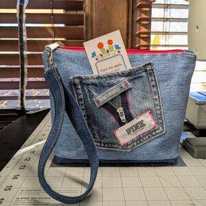 Blue Denim Wristlet Pouch